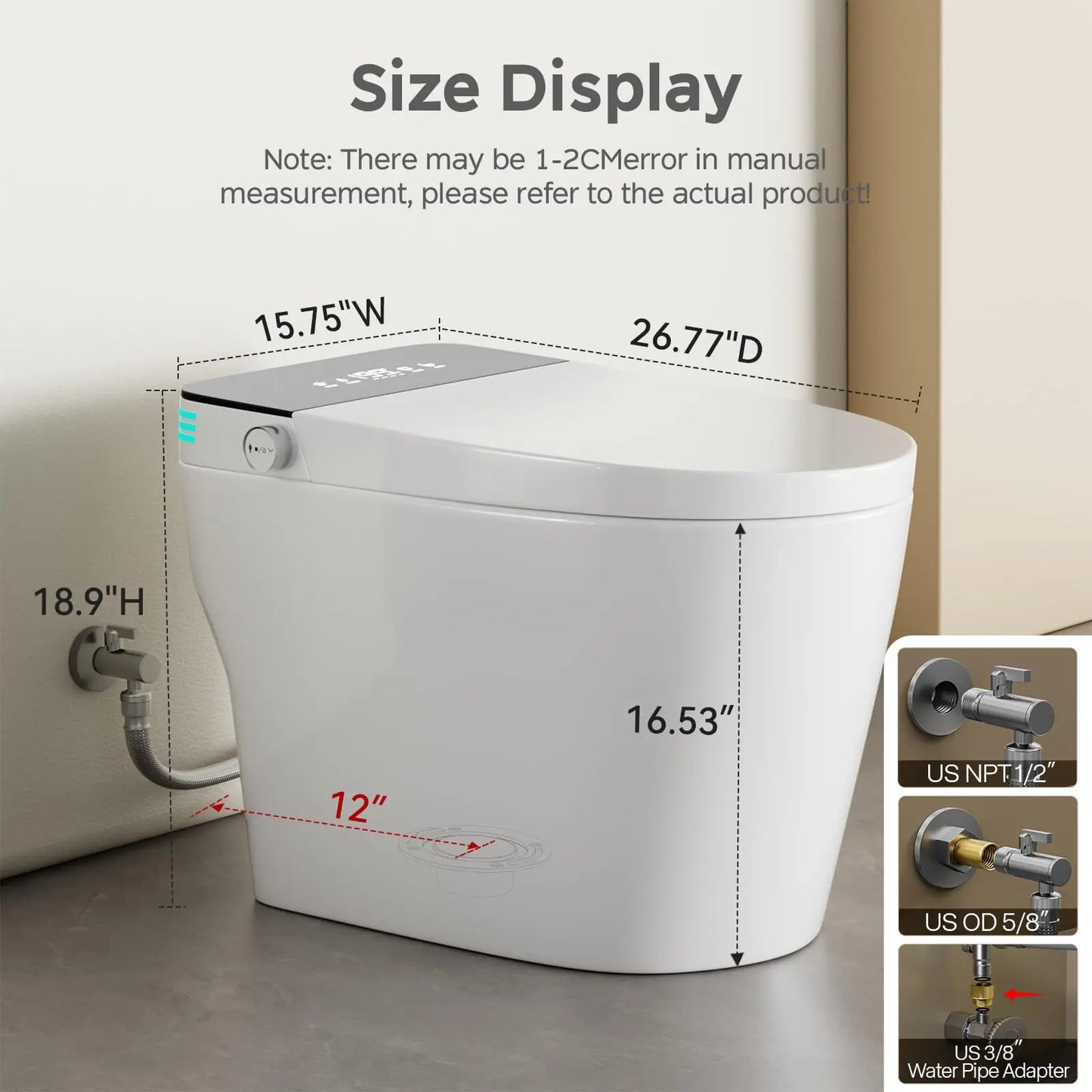 Smart Toilet With BuiltIn Bidet Auto Open Close Dual Flush Heated Seat