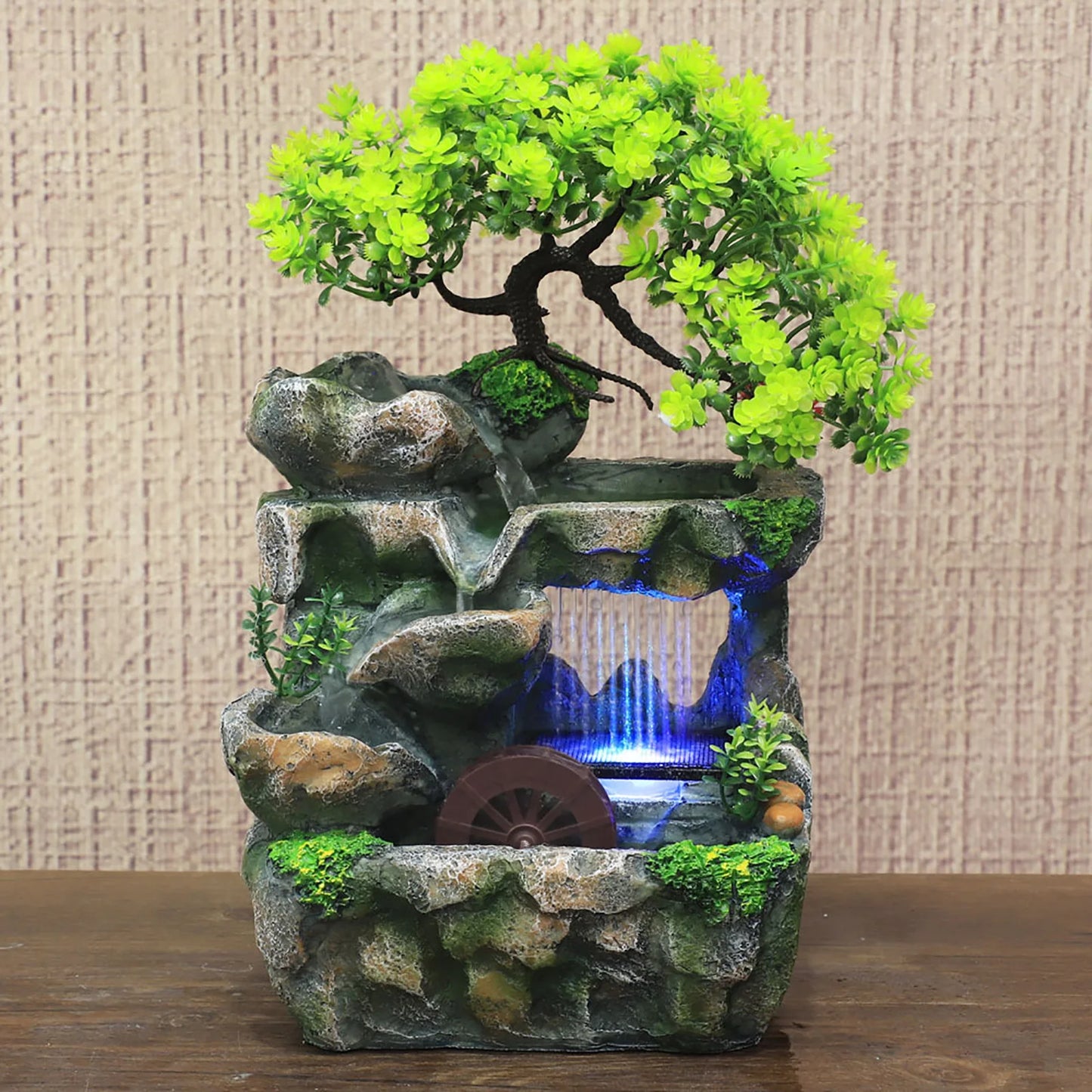 Indoor Water Fountain LED Color Changing Light Desk Decor Zen