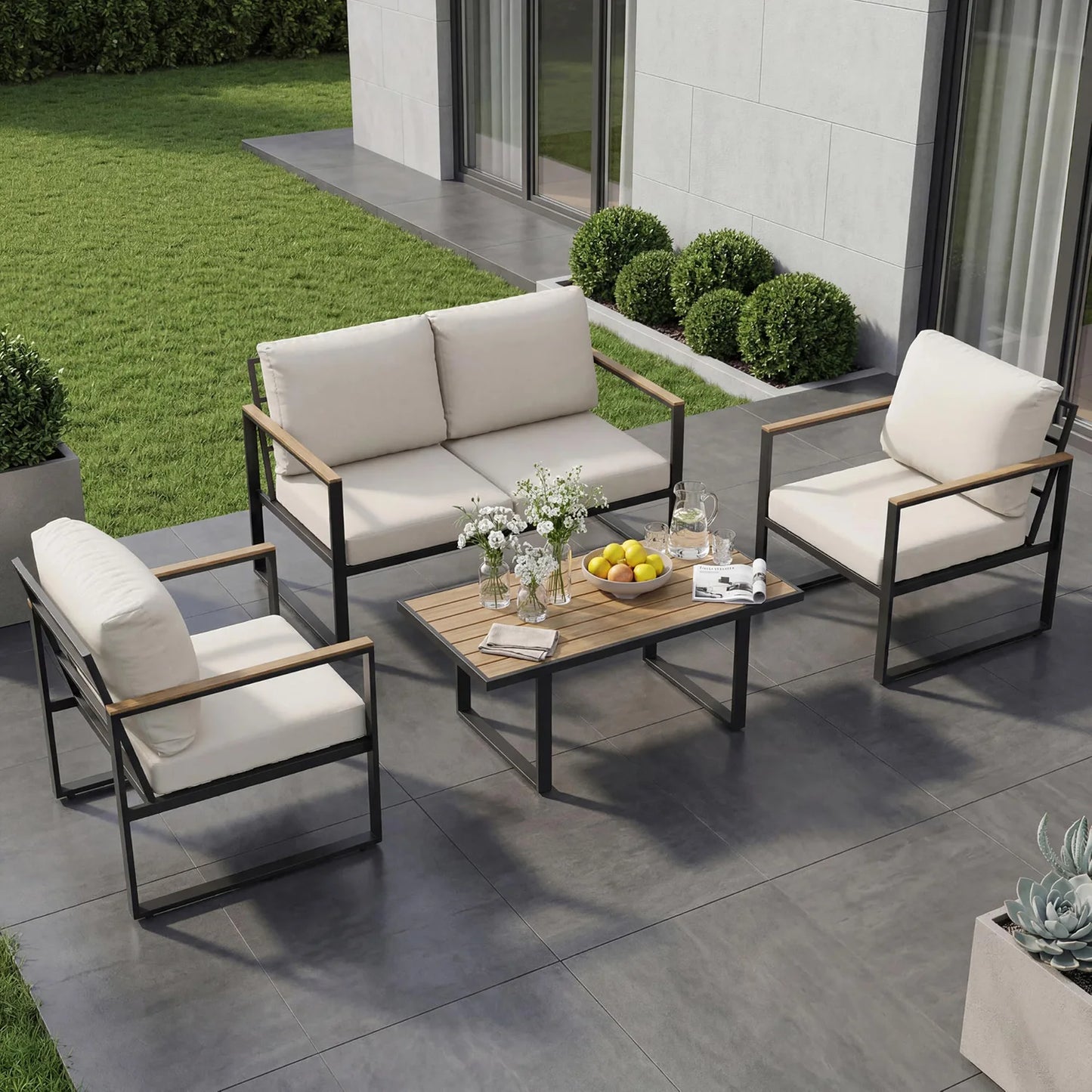 HobbyLane Modern Outdoor Patio Set With Coffee Table Cushions Sofa