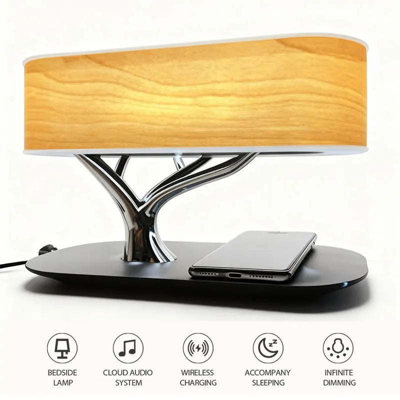 Wireless Charging Speaker Bedside Lamp With Ambient Light And Touch Control