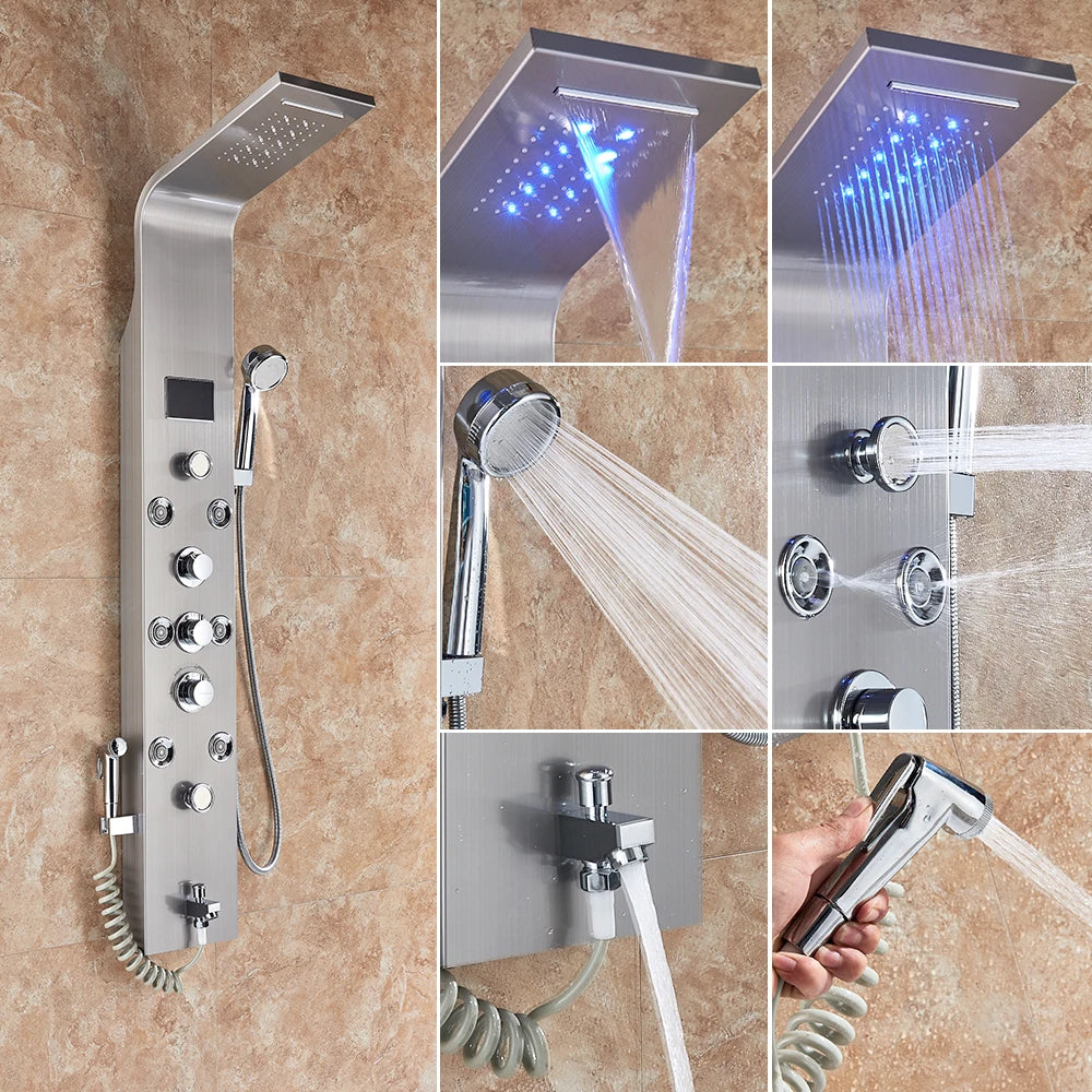 Uythner LED Shower Panel System With Temperature Display Mixer Tap
