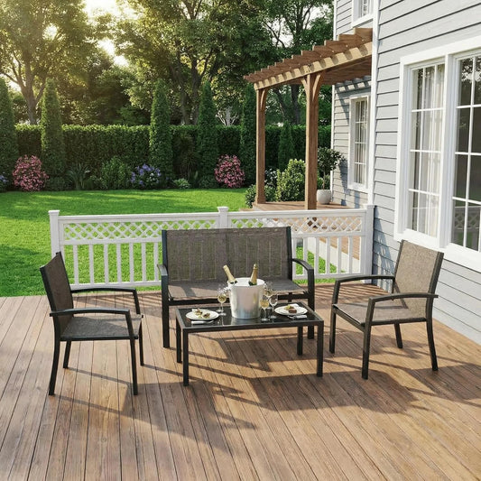 HobbyLane Modern 4 Piece Metal Patio Furniture Set Table Outdoor