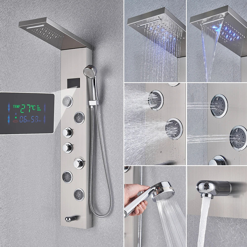 Uythner LED Shower Panel System With Temperature Display Mixer Tap