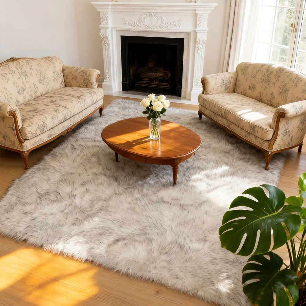 Fluffy Faux Sheepskin Area Rug Shaggy Plush For Living Room And Bedroom