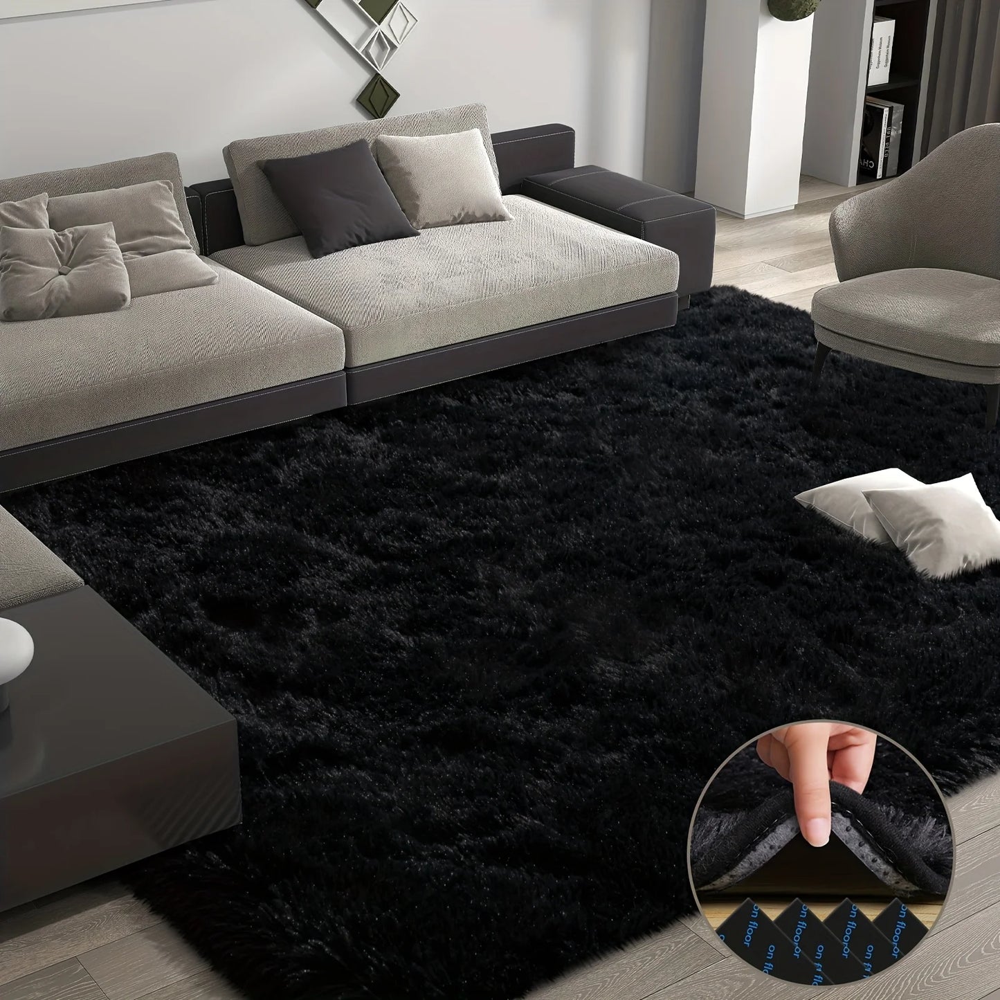 Geometric Plush Bedroom Rug 100 Percent Polyester Rectangle European Style