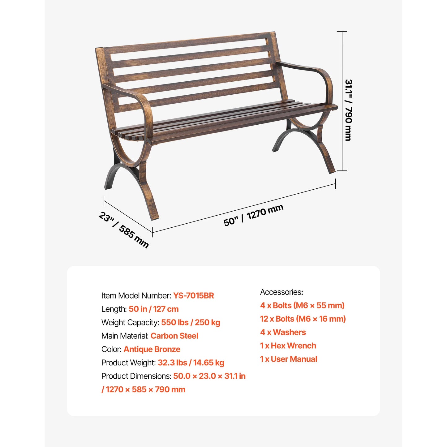 SucceBuy Outdoor Wood And Metal Garden Bench 480 Lbs Capacity