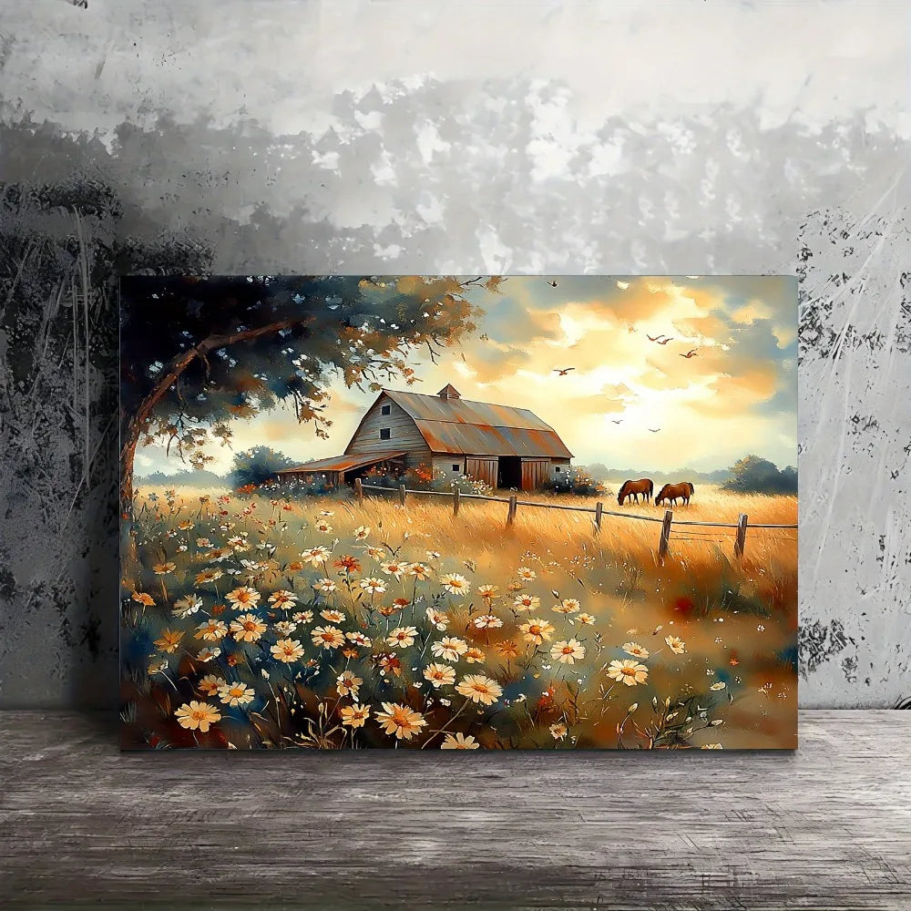 Quiet Farmhouse Landscape Painting For Living Room And Office Decor