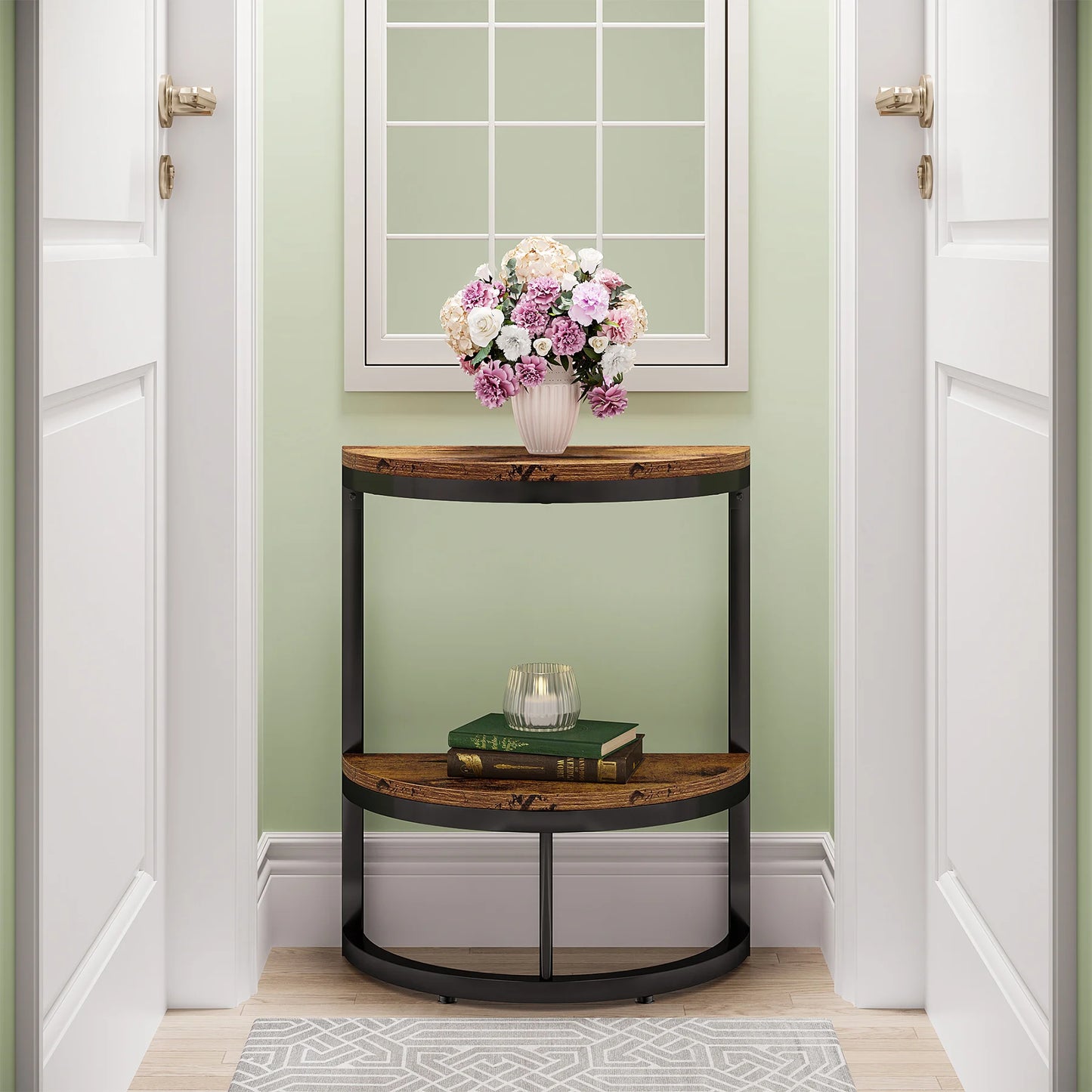 Tribesigns End Table Semi Circle With Storage Shelf For Sofa