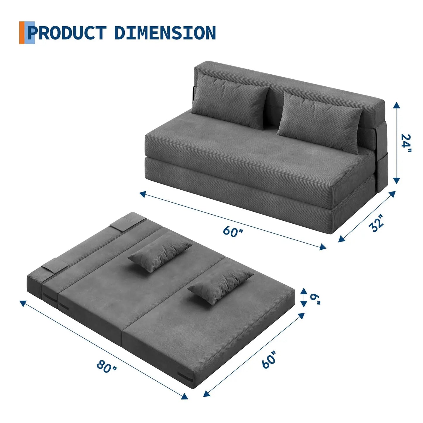 HobbyLane 4 In 1 Folding Sofa Bed Corduroy Loveseat With Pillow