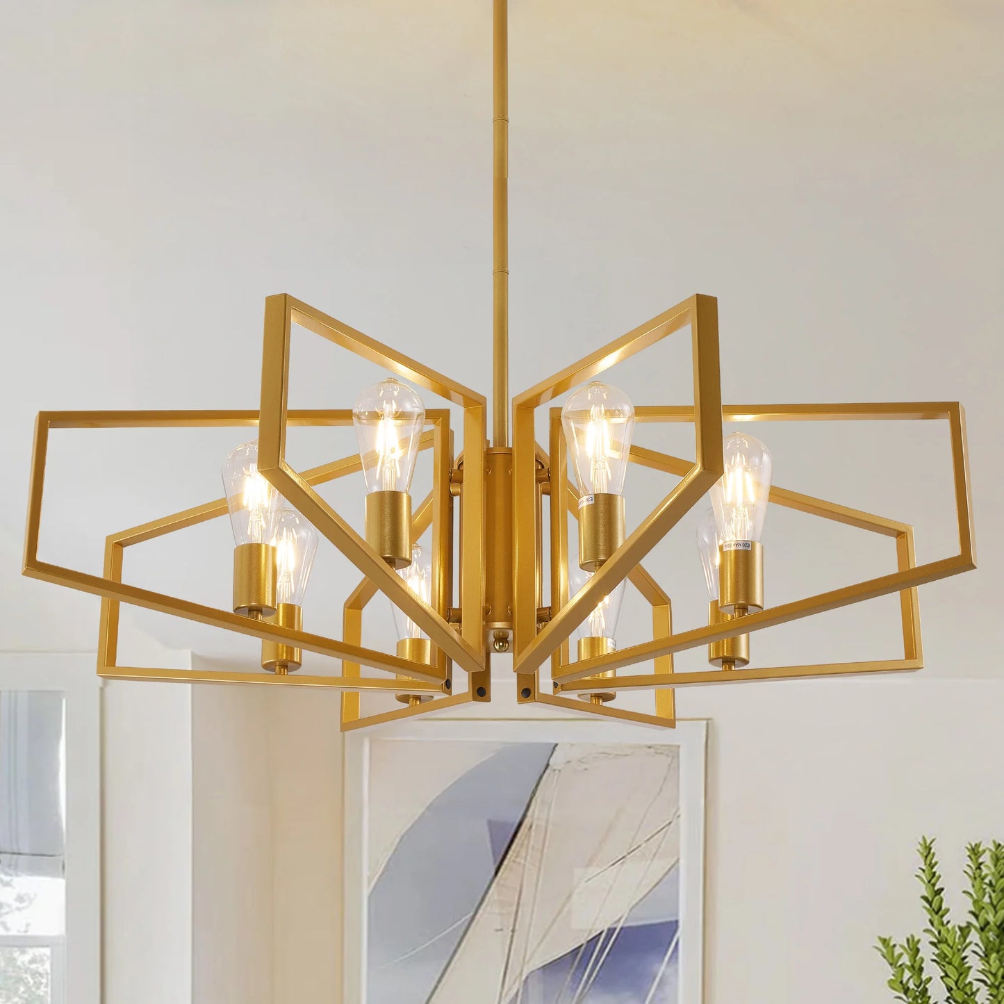 Modern 8 Light Geometric Chandelier Adjustable Height Metal Pendant