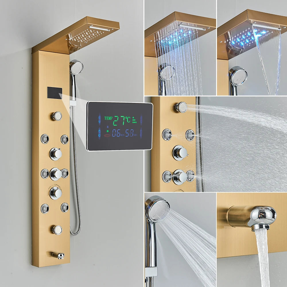 Uythner LED Shower Panel System With Temperature Display Mixer Tap