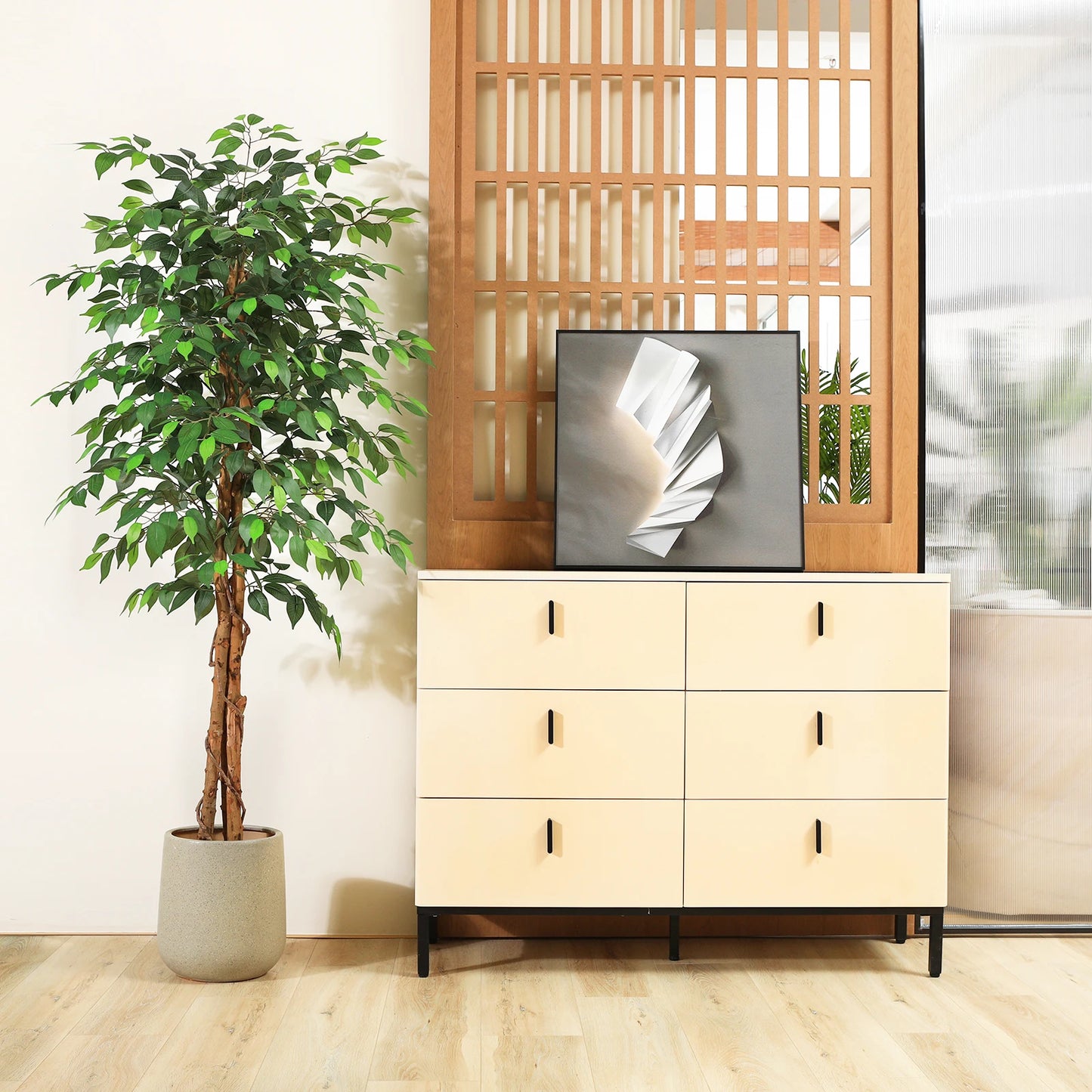 KAZEILA Artificial Ficus Tree With Natural Curved Trunk In Plastic Nursery Pot