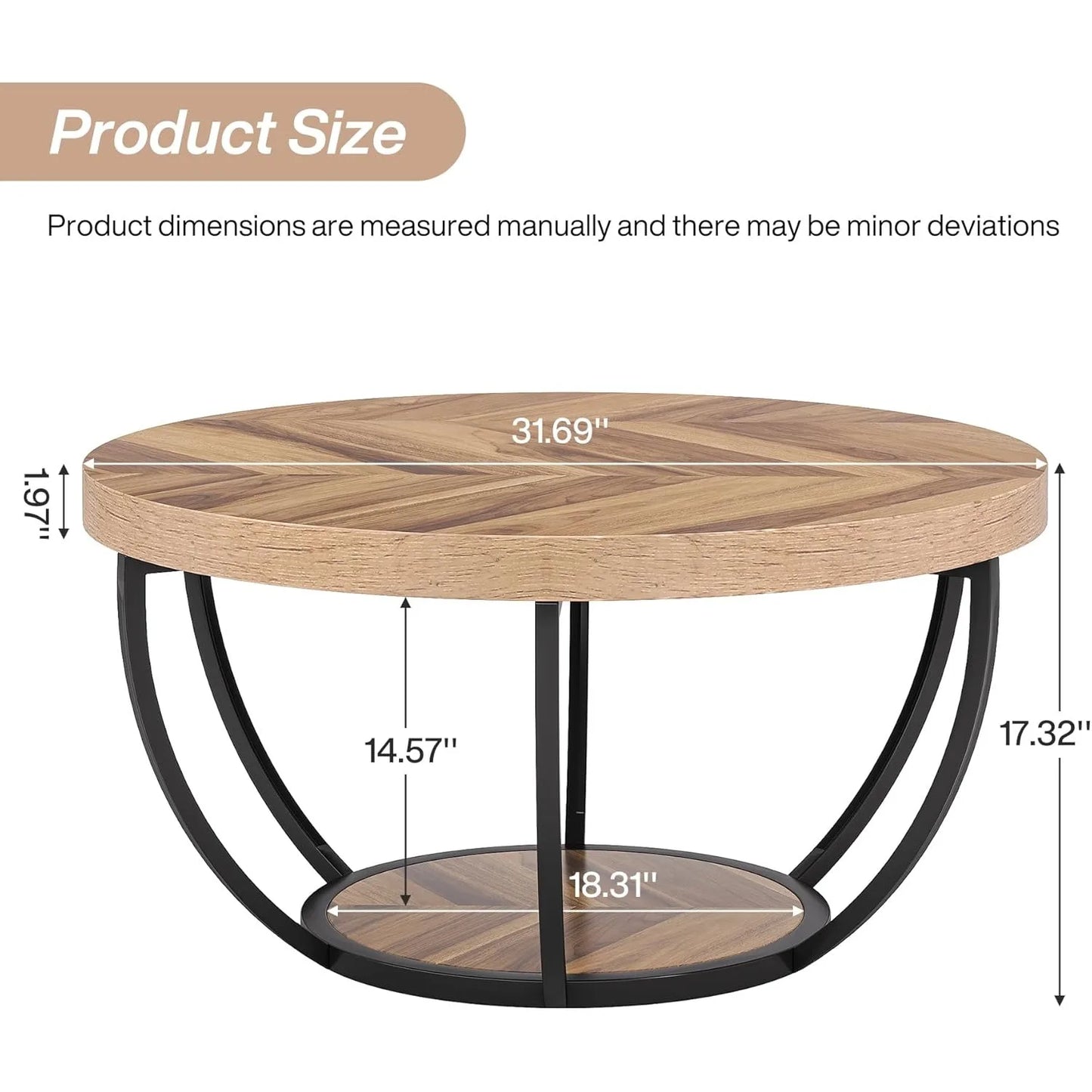 Little Tree Circle Marble Coffee Table With Two-Tier Open Storage
