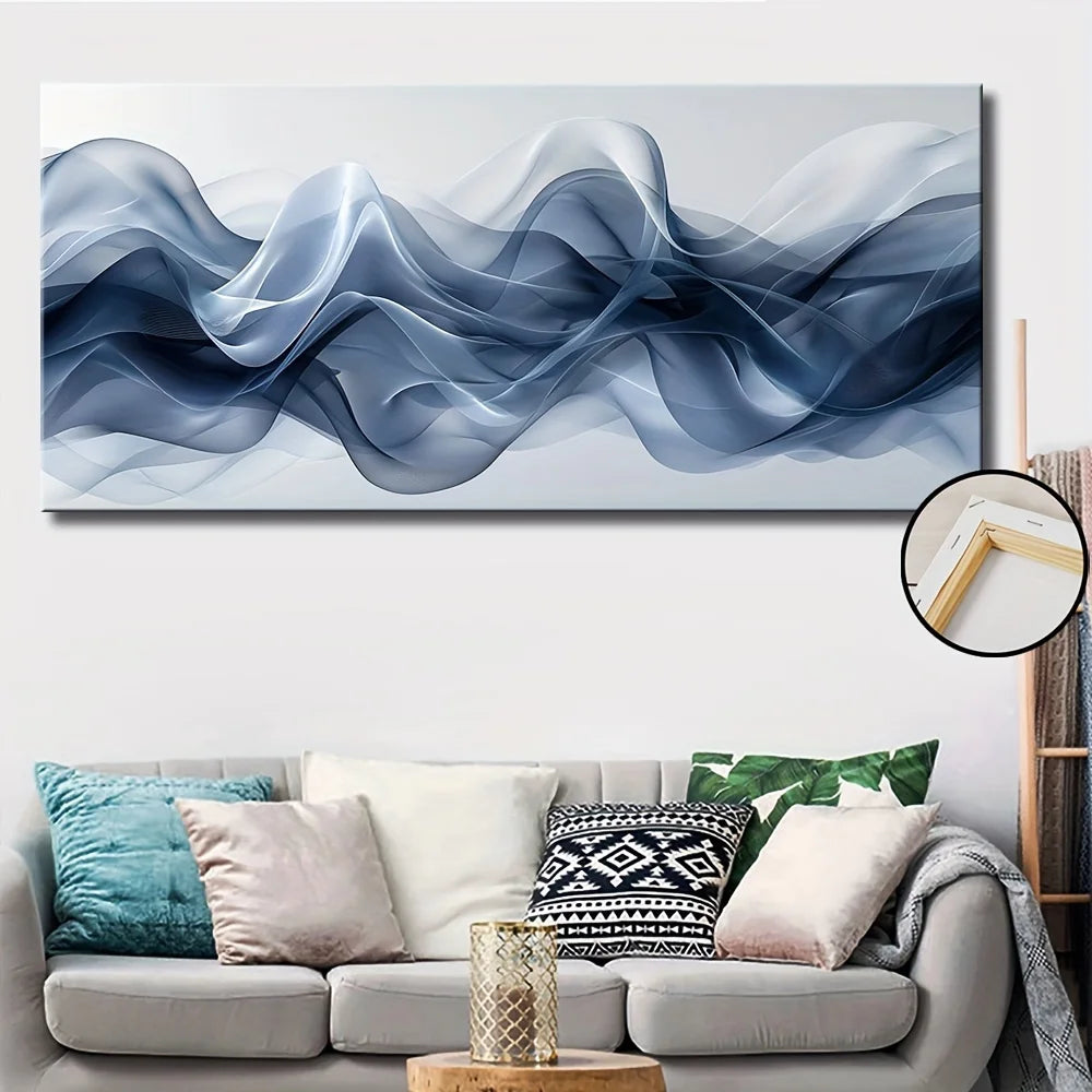 Abstract Wavy Canvas Wall Art in Pine Wood Frame
