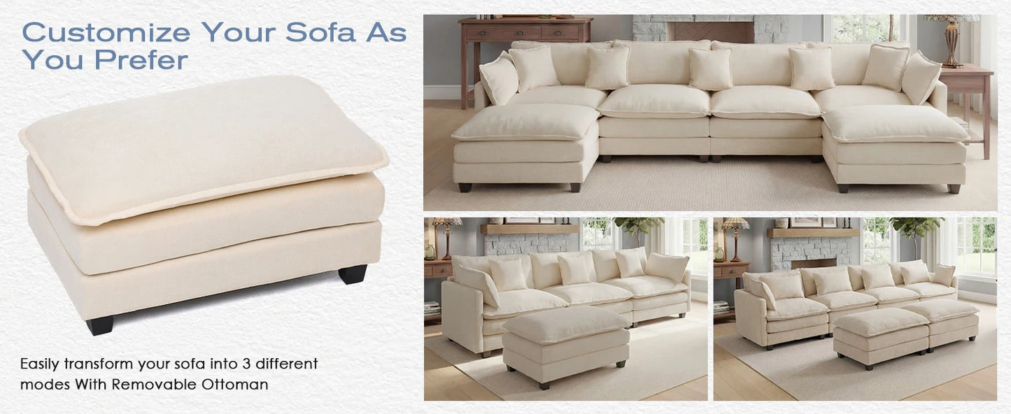Redlife Modular Sectional Sofa With Ottoman And Solid Wood Frame