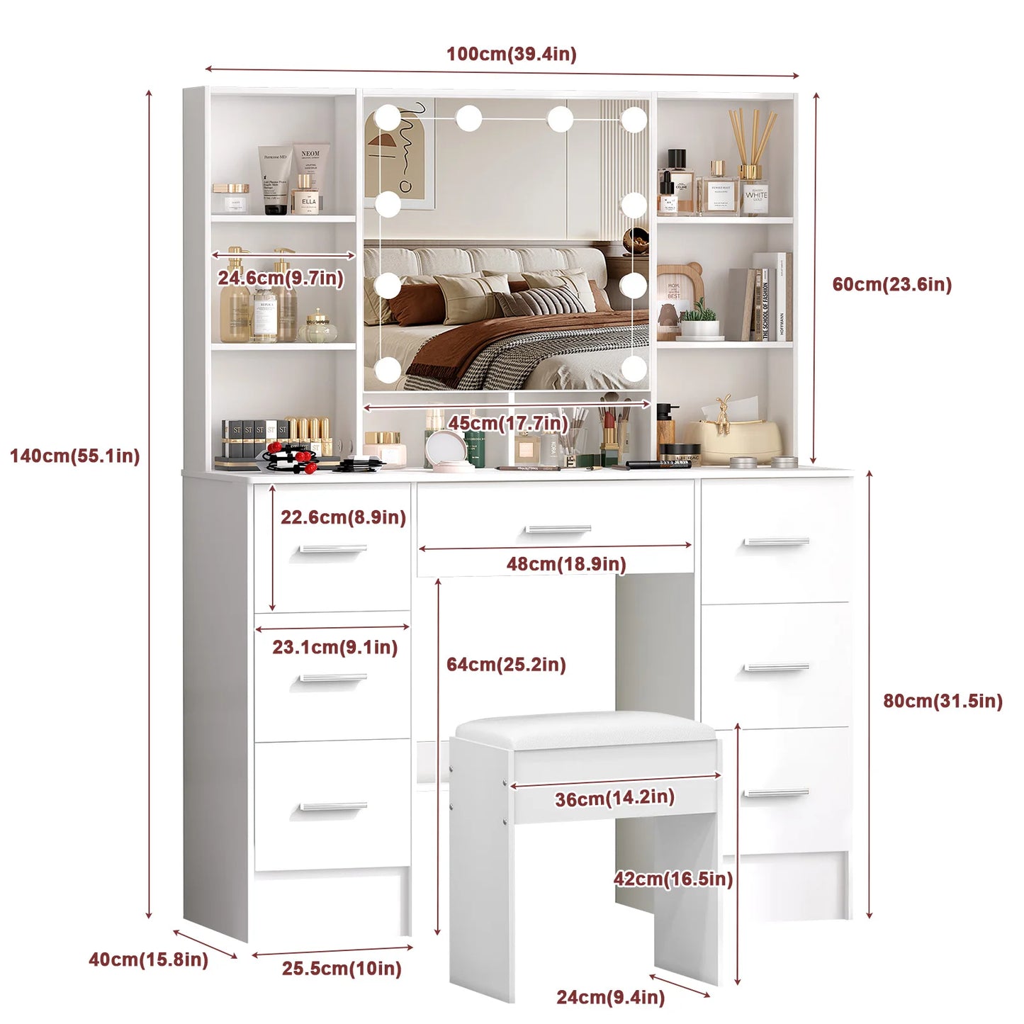 Onesaimei Minimalist Natural Wood Vanity With Light Up Mirror And Drawers