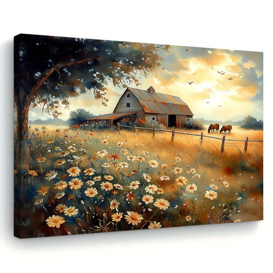 Quiet Farmhouse Landscape Painting For Living Room And Office Decor