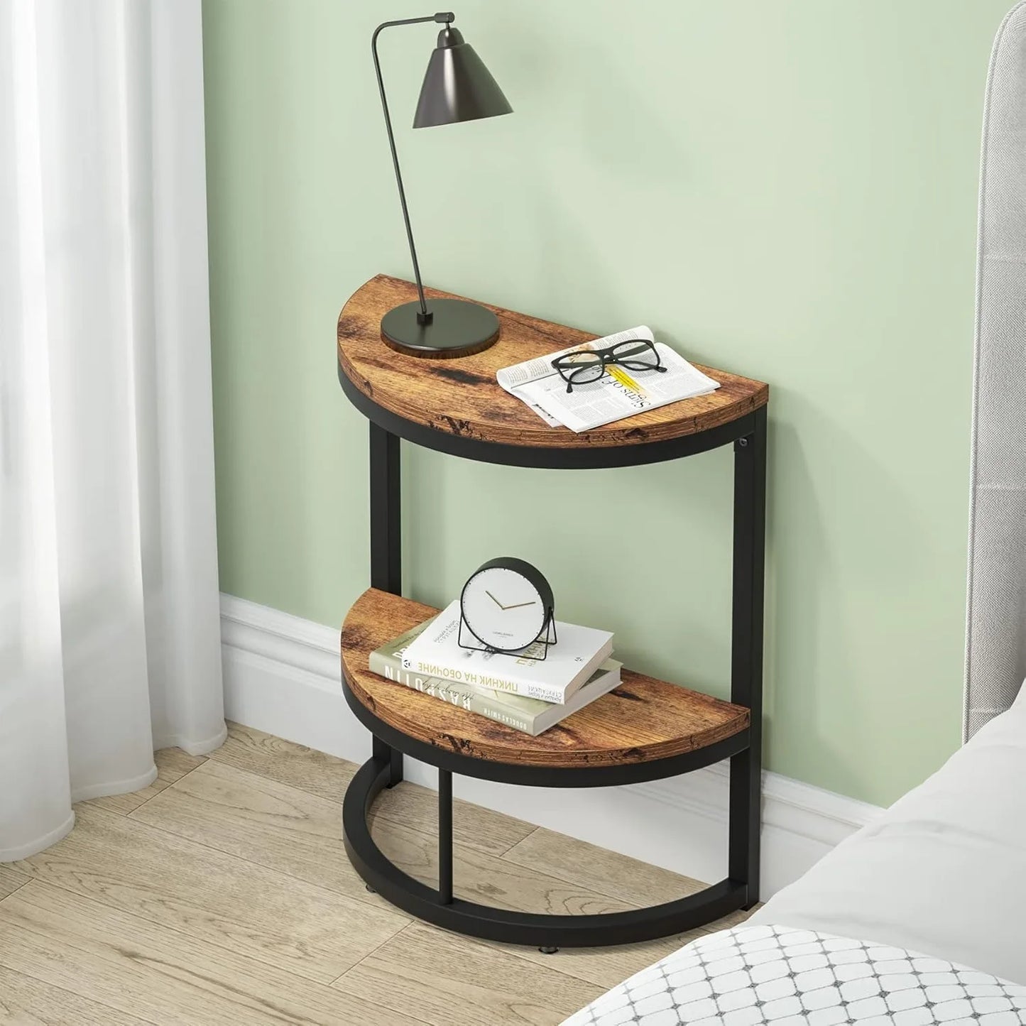 Little Tree Two Tier End Table Semi Circle With Storage Shelf