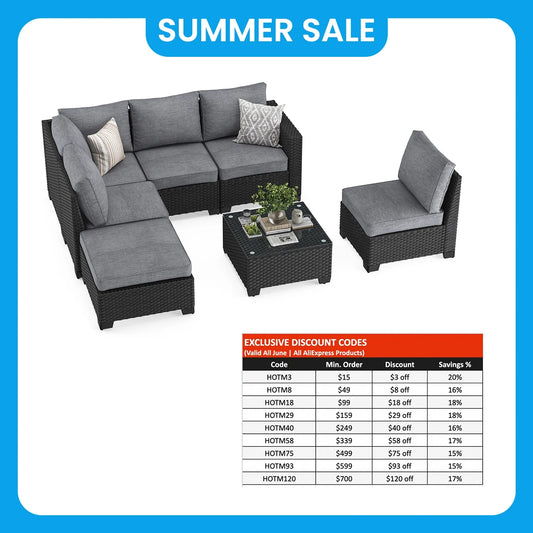 Patio Sectional Sofa Set Outdoor Furniture With Ottoman