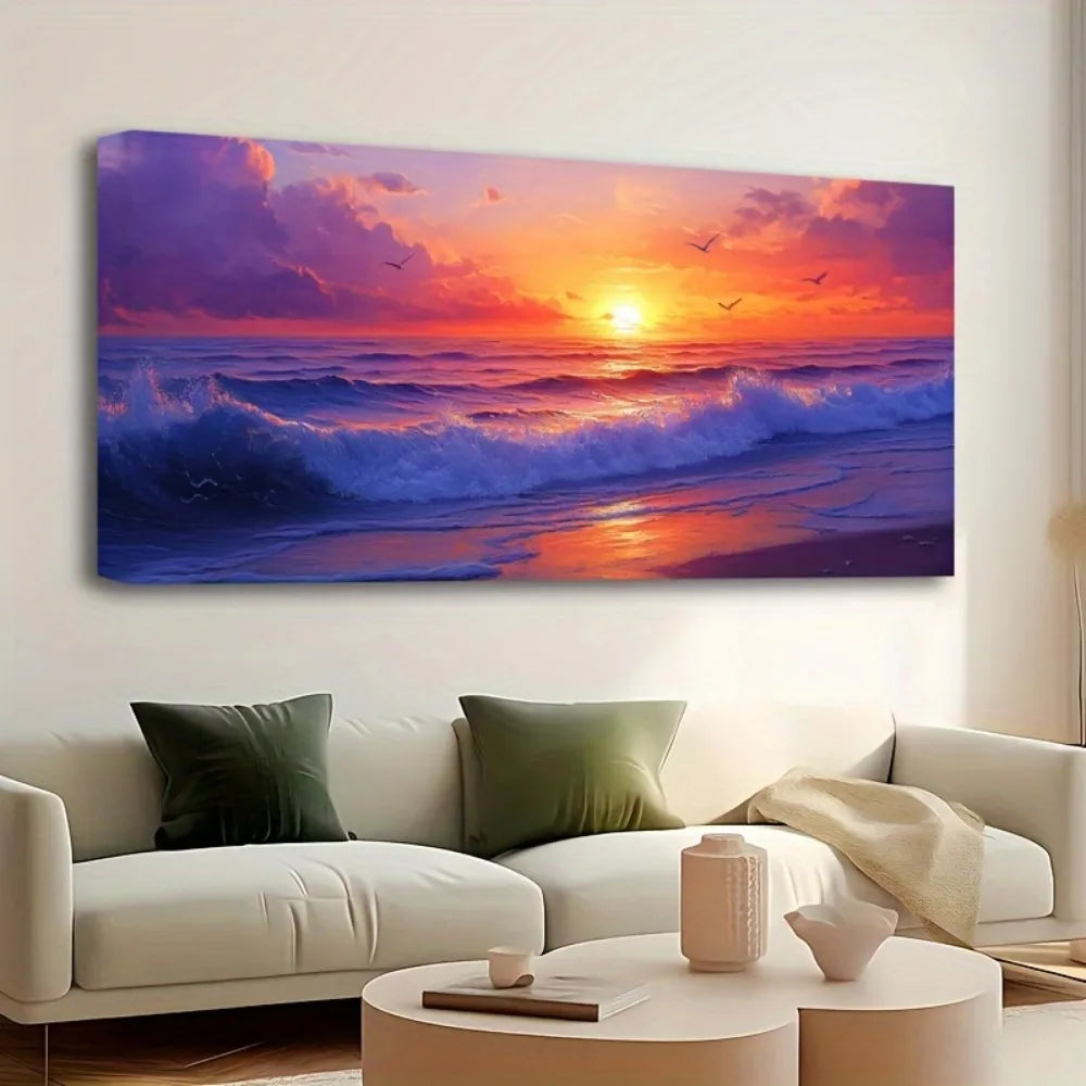 Sunrise Ocean Beach Wave Landscape Canvas Art Print