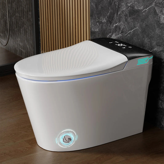 Elongated Smart Toilet With Built In Bidet Warm Water And Dryer Voice Control