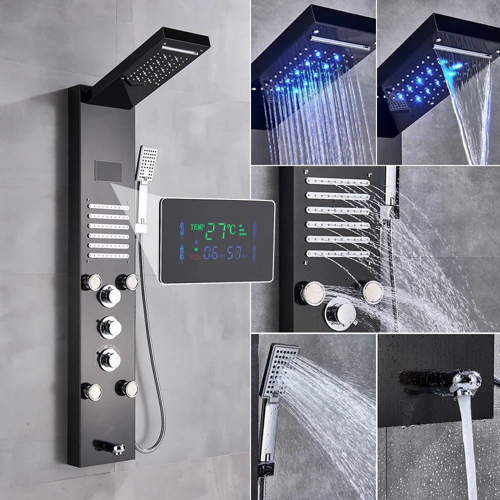 Uythner LED Shower Panel System With Temperature Display Mixer Tap