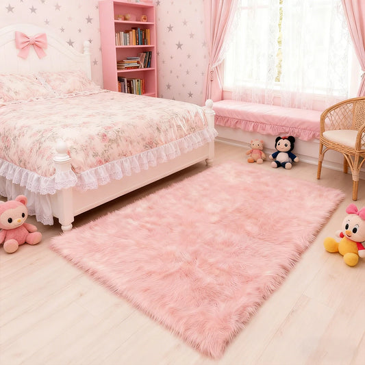 Fluffy Faux Sheepskin Area Rug Shaggy Plush For Living Room And Bedroom