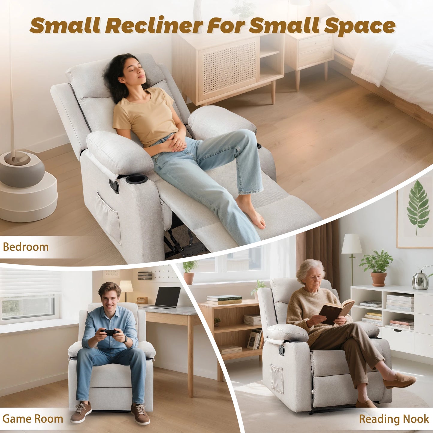 KORSER Small Manual Recliner With Cup Holders And Side Pockets