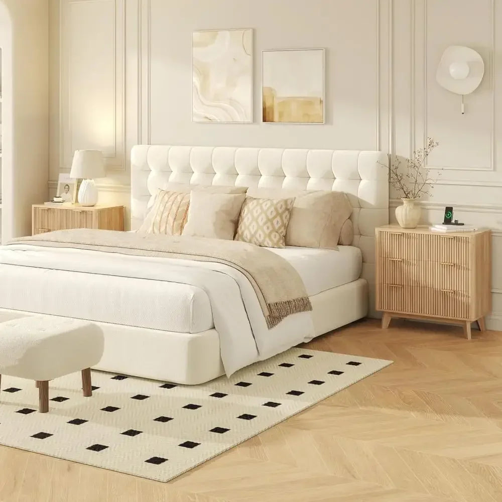 Set Of 2 Nightstands With USB Charging And Curved Drawers