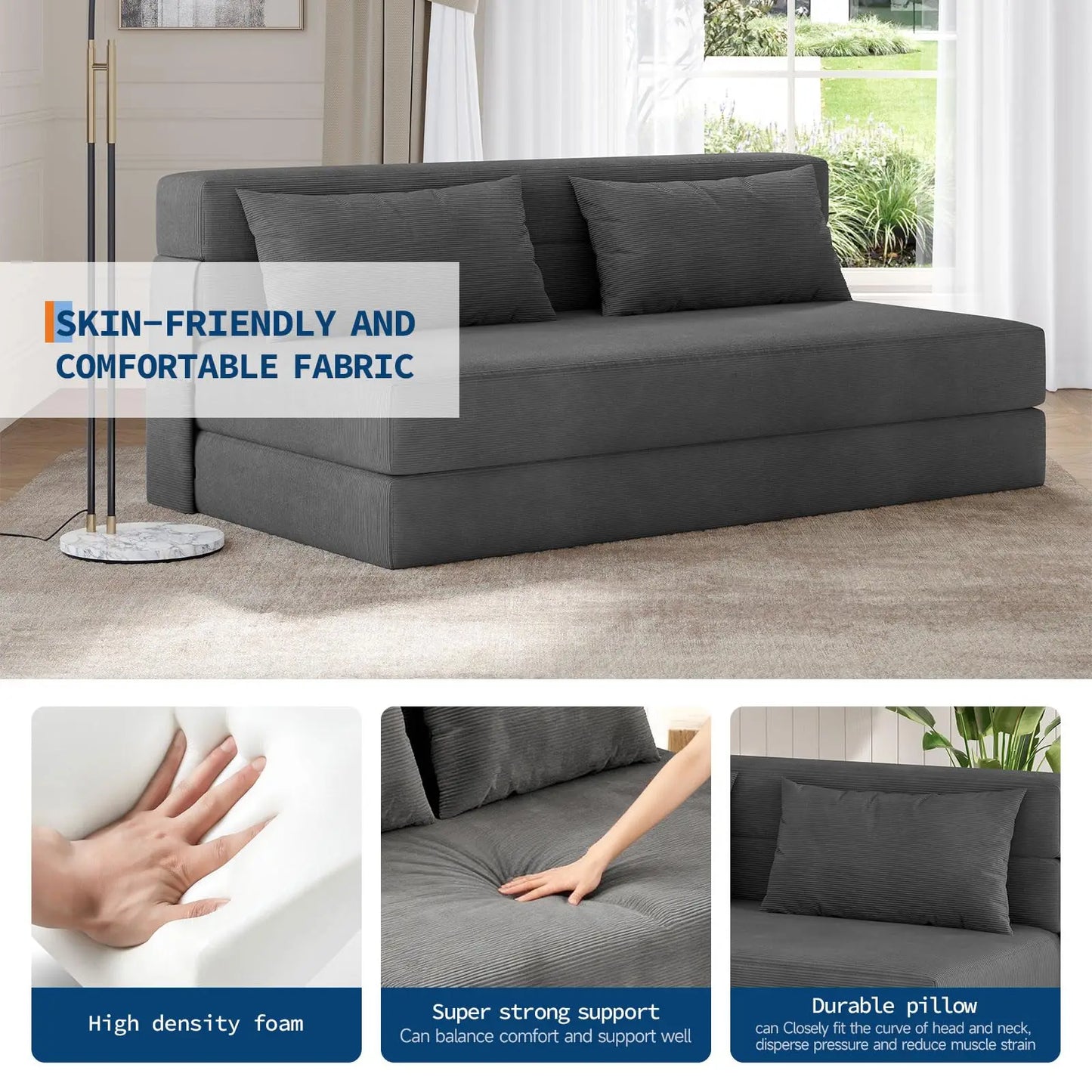 HobbyLane 4 In 1 Folding Sofa Bed Corduroy Loveseat With Pillow