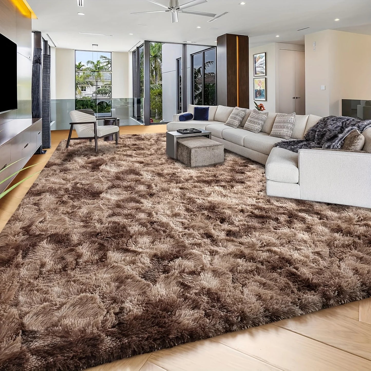 Luxurious Large Washable Shag Rug For Living Room TieDye Plush
