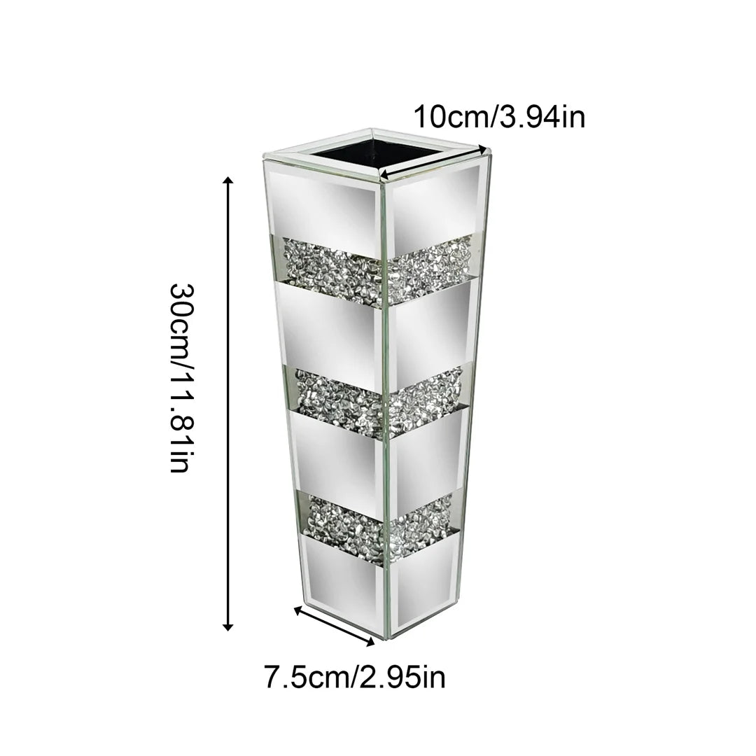 Modern Floor Vase With Crystal Mirrored Stand Flower Display