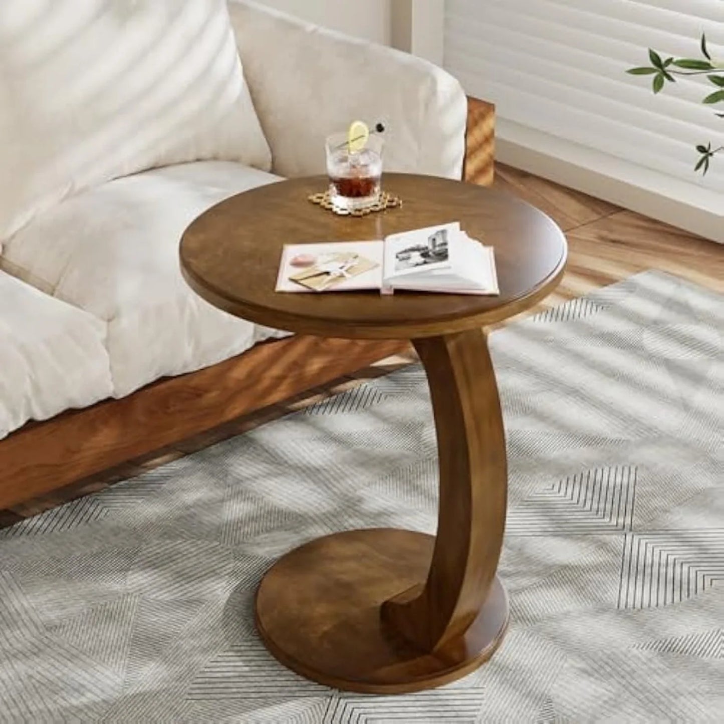 Little Tree Round C Shaped Wooden End Table For Living Room