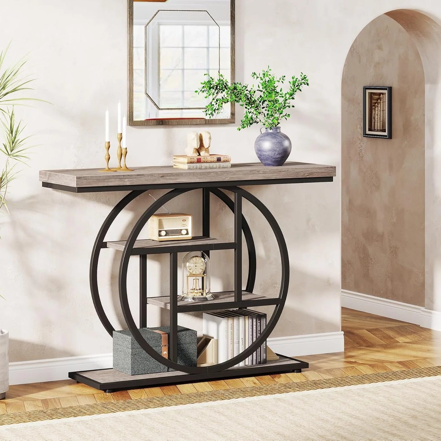 LITTLE TREE Industrial 4 Tier Console Table With Storage Shelves