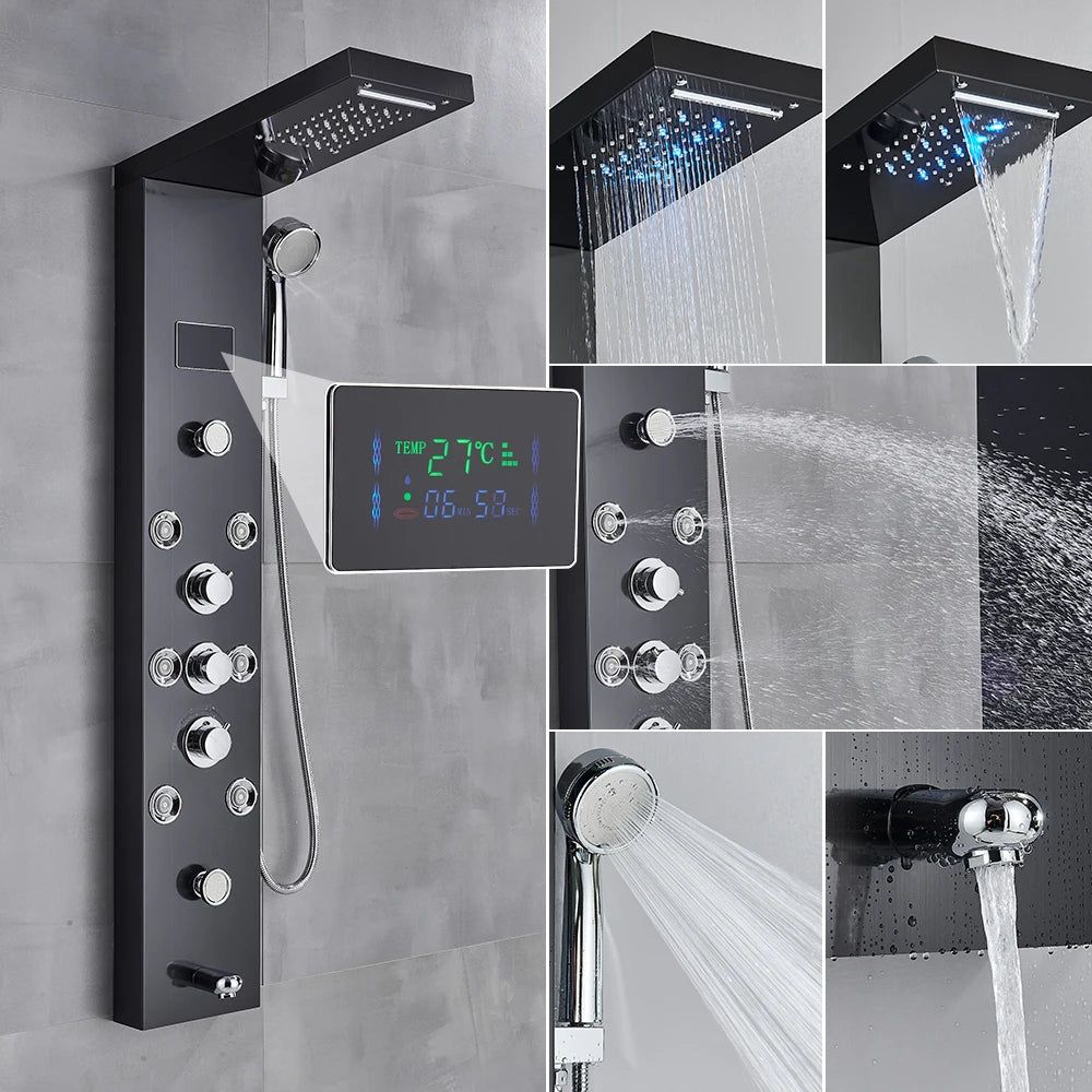 Uythner LED Shower Panel System With Temperature Display Mixer Tap