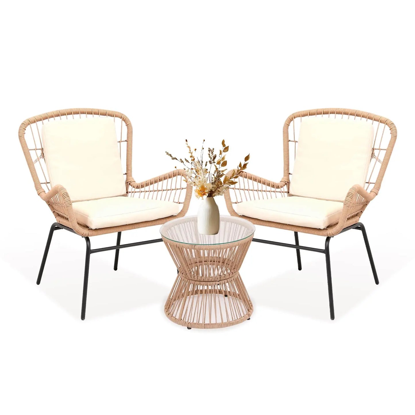 HobbyLane Boho 3 Piece Patio Set With Glass Table Chairs