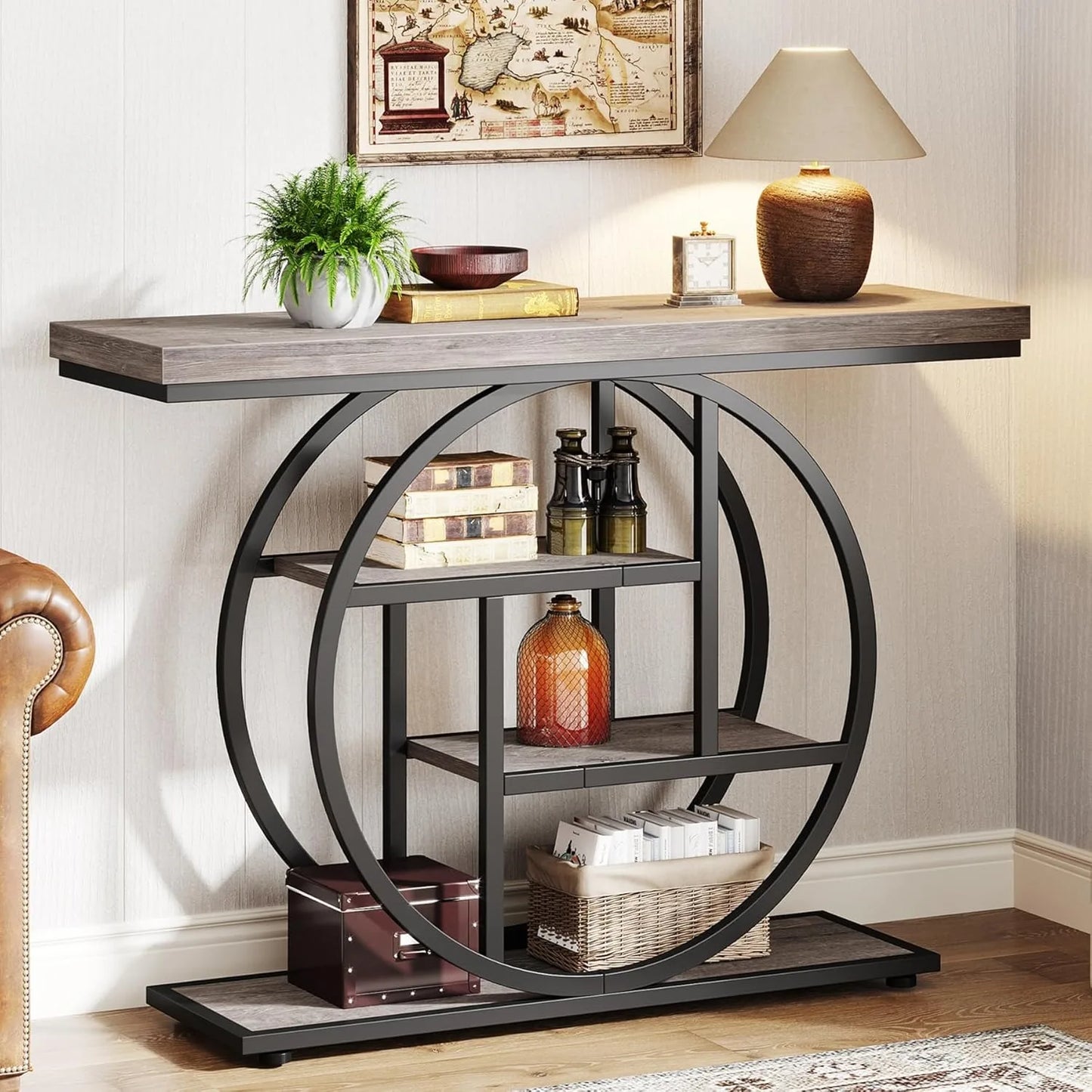 LITTLE TREE Industrial 4 Tier Console Table With Storage Shelves