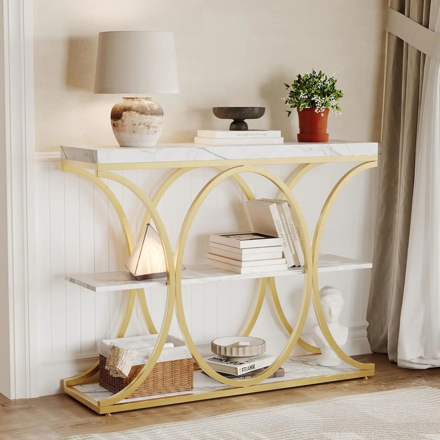 HiMISS Console Table Entryway With Metal Frame And Storage Shelves