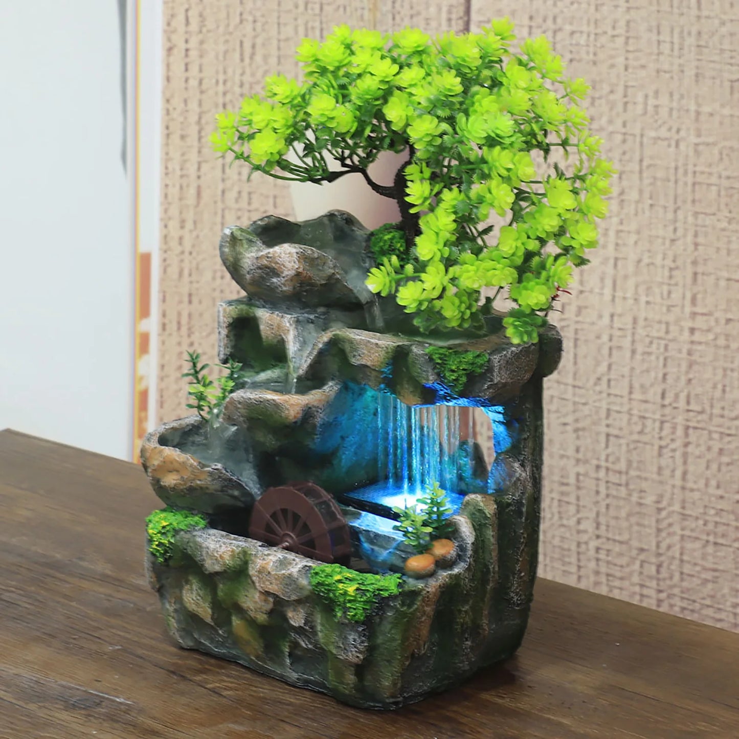 Indoor Water Fountain LED Color Changing Light Desk Decor Zen