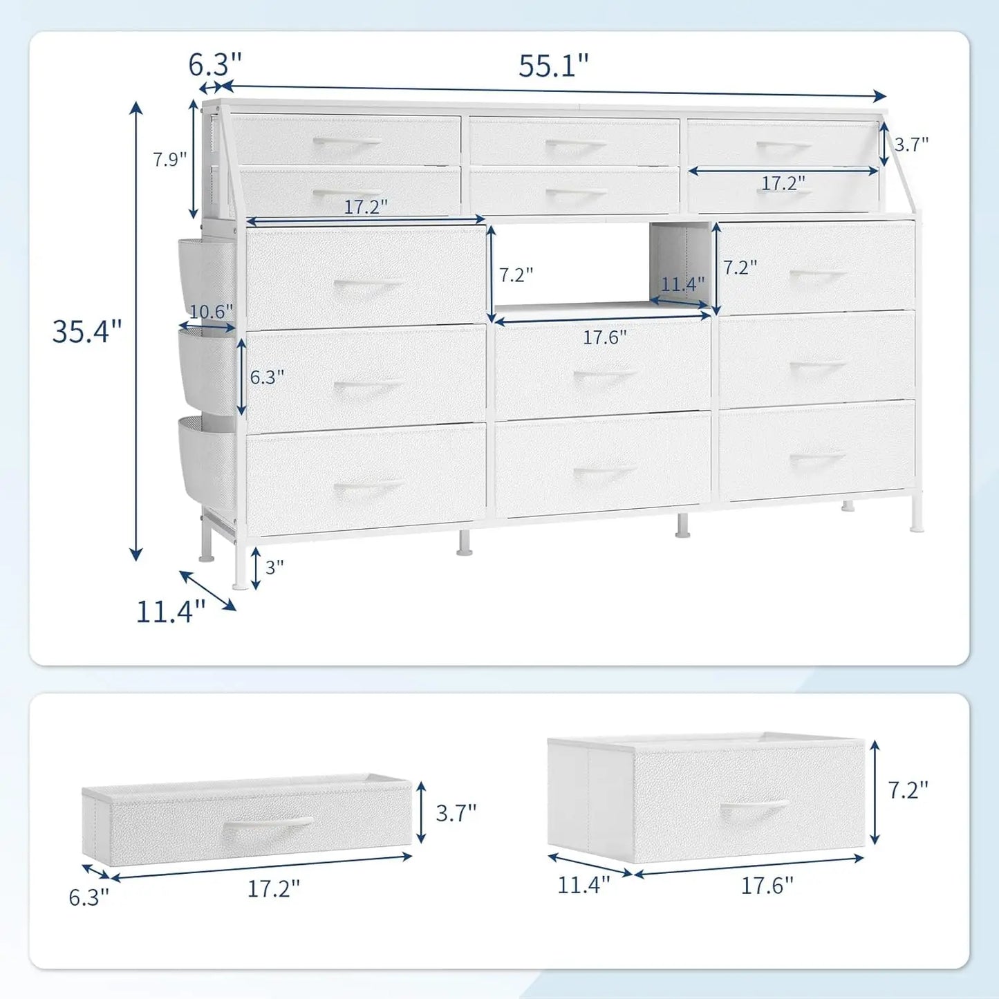 TWISTER.CK 14 Drawer Fabric Dresser With Wooden Top And Metal Frame