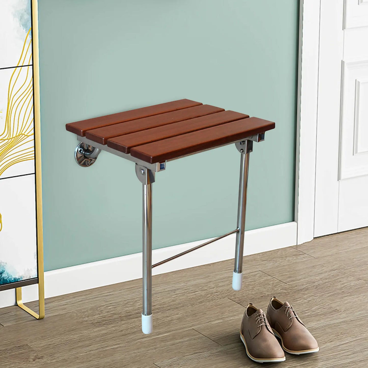 Folding Shower Seat Wall Mounted Solid Wood Fold Down Bench