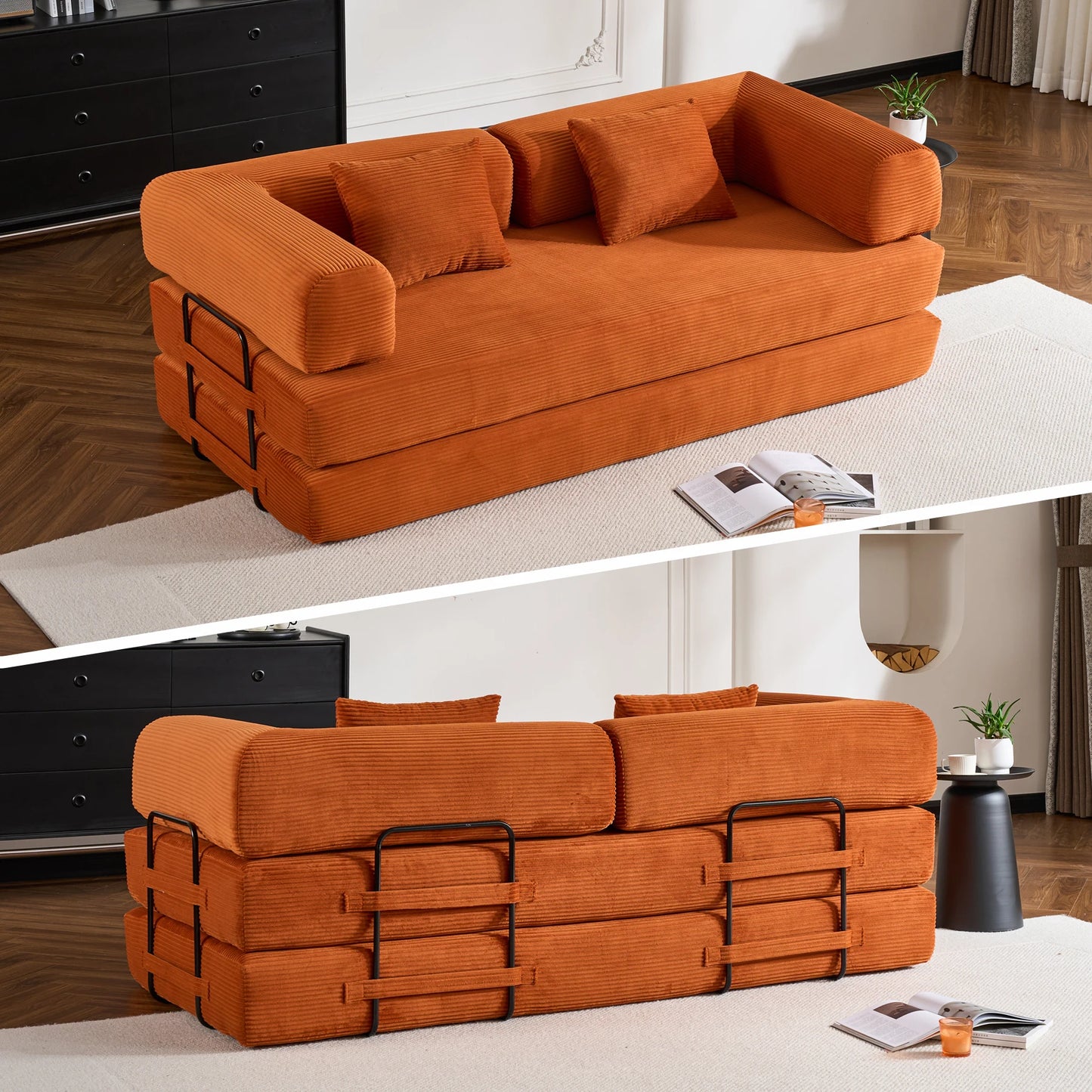 THOLASIS Velvet Folding Convertible Sofa Bed For Small Spaces