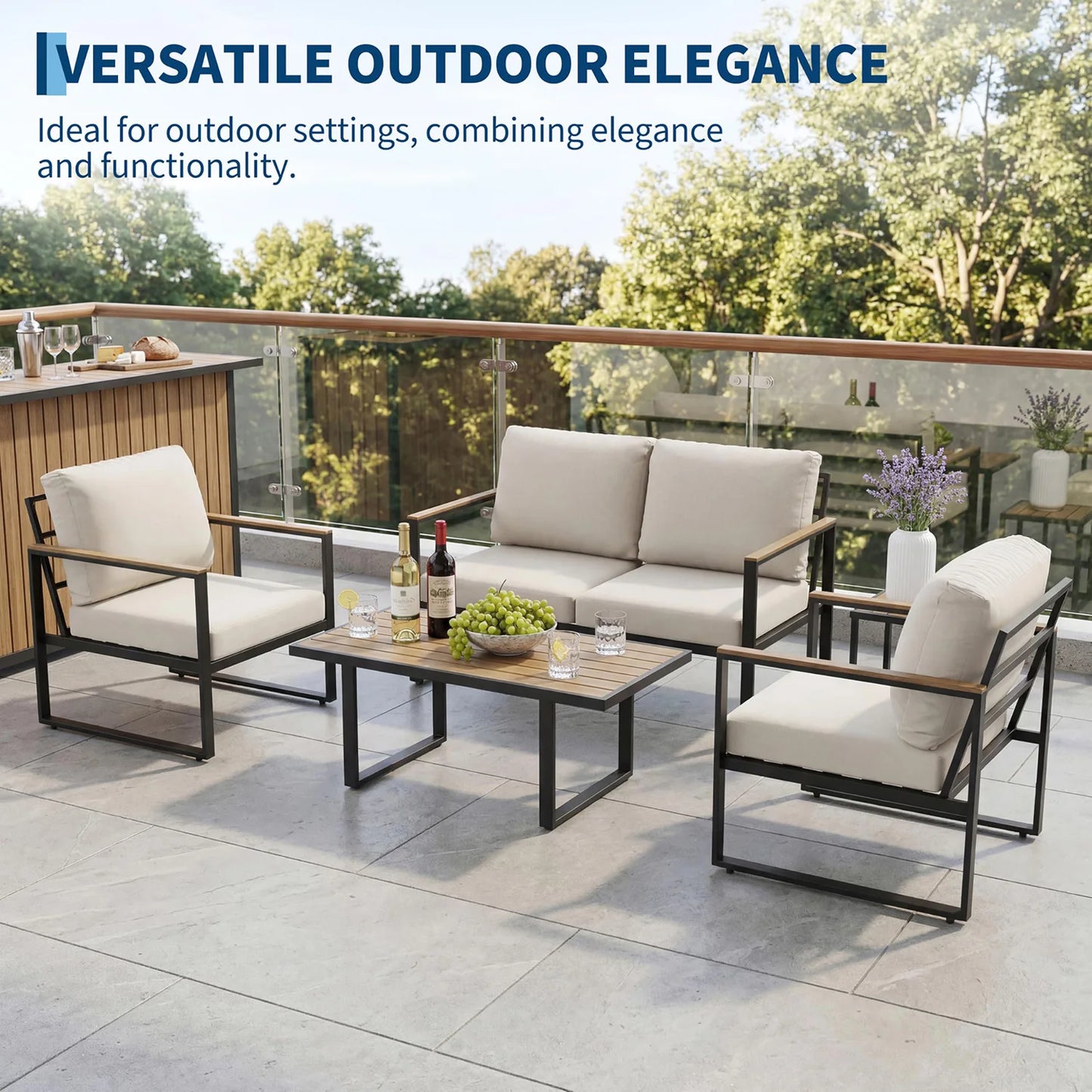 HobbyLane Modern Outdoor Patio Set With Coffee Table Cushions Sofa