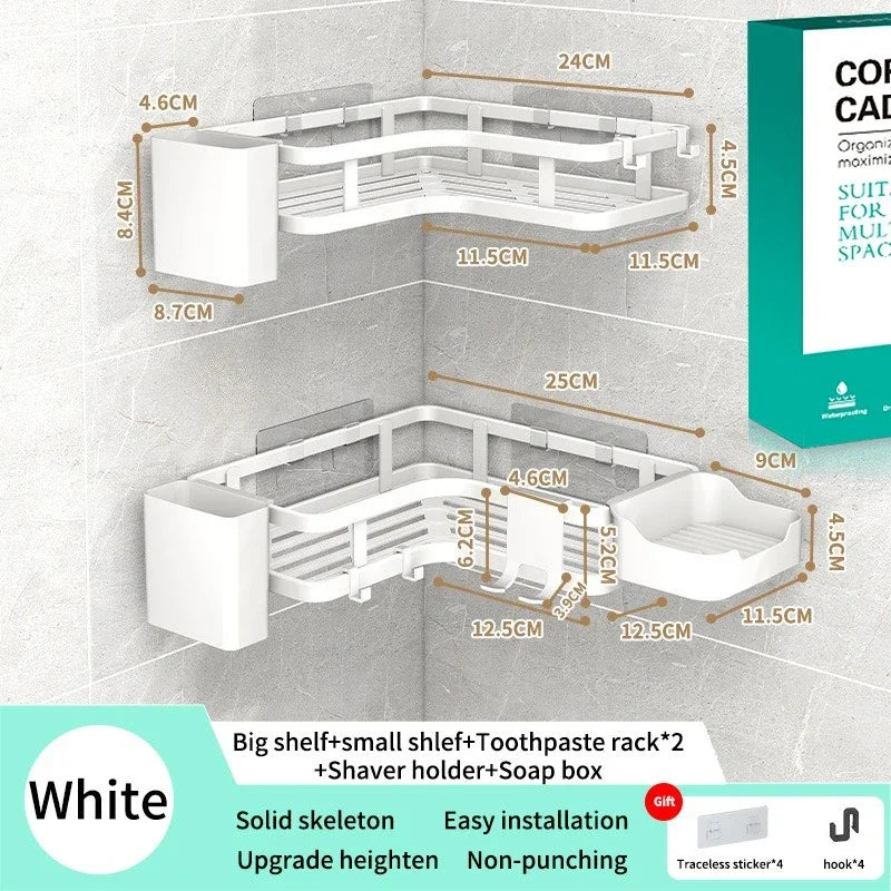 Double Layer Stainless Steel Corner Shelf Wall Mount No Drilling