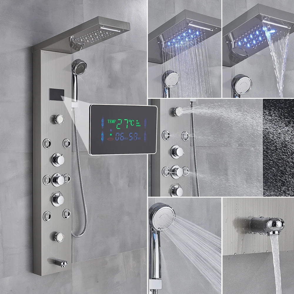 Uythner LED Shower Panel System With Temperature Display Mixer Tap