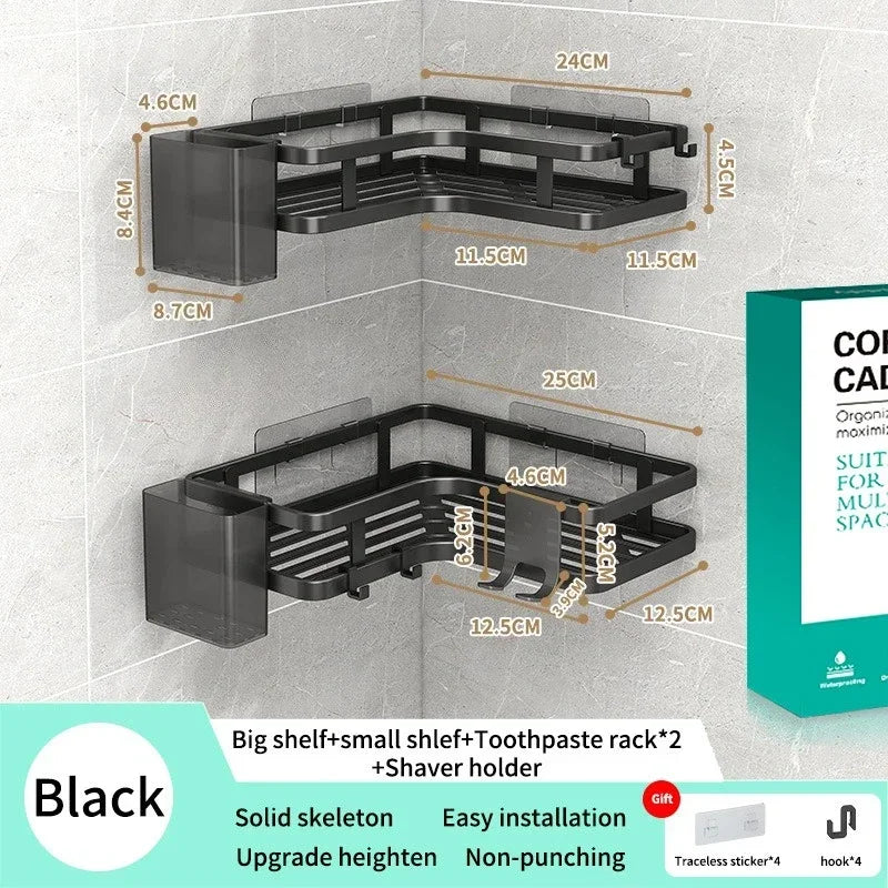 Double Layer Stainless Steel Corner Shelf Wall Mount No Drilling
