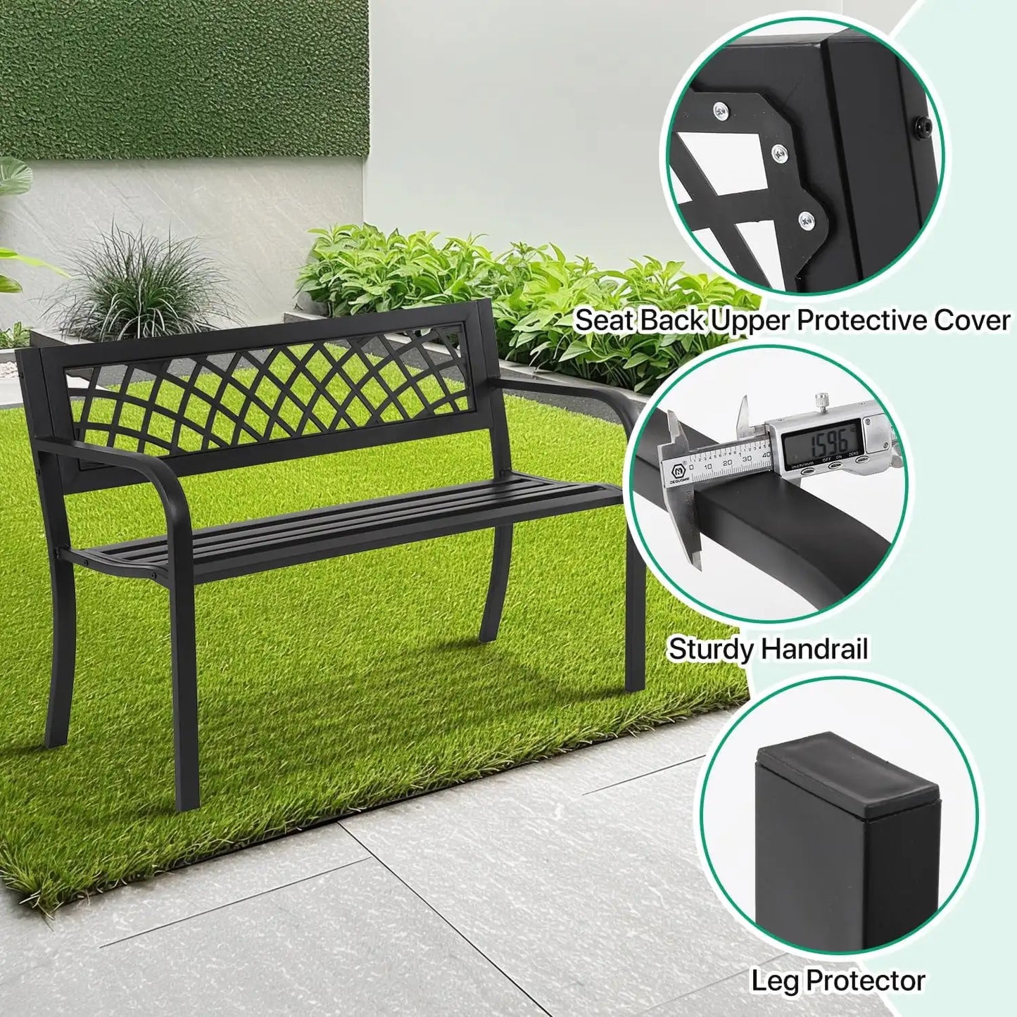 Outdoor Bench With Armrests Cast Iron Steel Frame For Patio