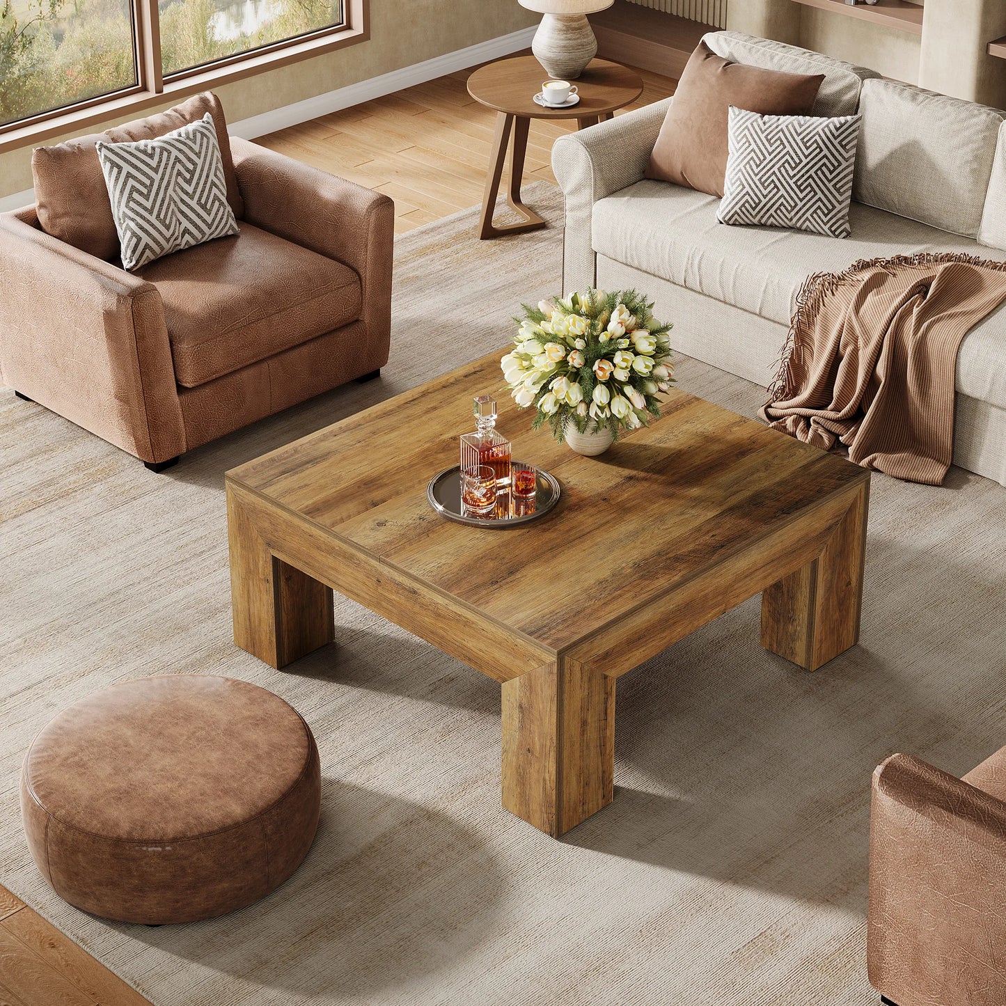Tribesigns Square Coffee Table For Living Room With Wooden Legs
