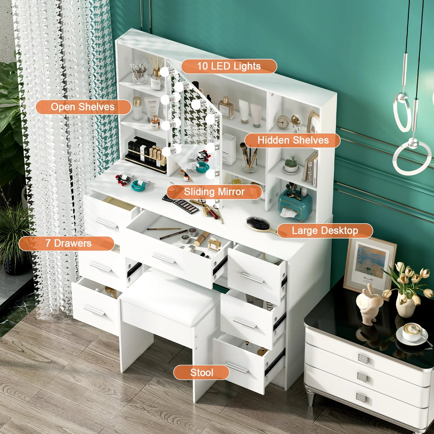 Onesaimei Minimalist Natural Wood Vanity With Light Up Mirror And Drawers