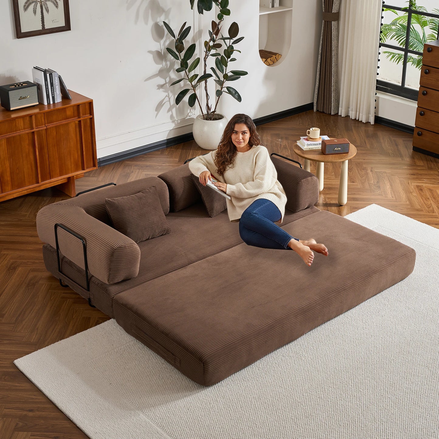 THOLASIS Velvet Folding Convertible Sofa Bed For Small Spaces